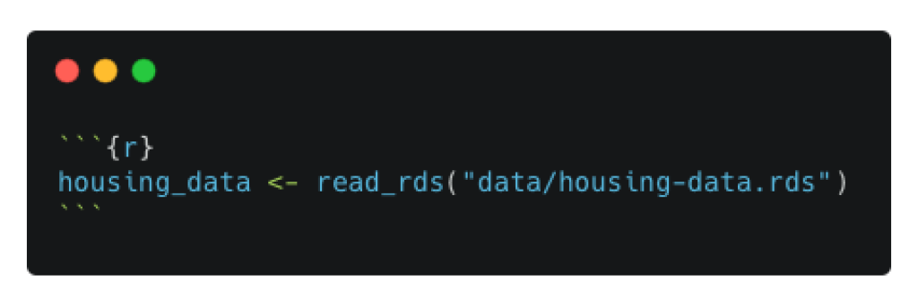 A code chunk that reads in data in an RDS file in the data folder.
