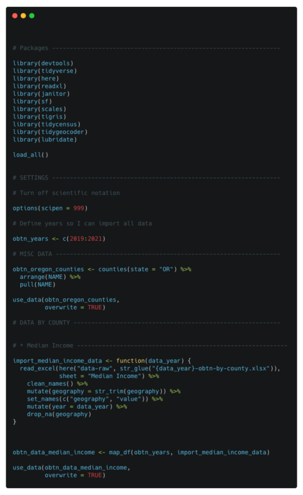 A portion of the import-data.R file for my work on Oregon by the Numbers.