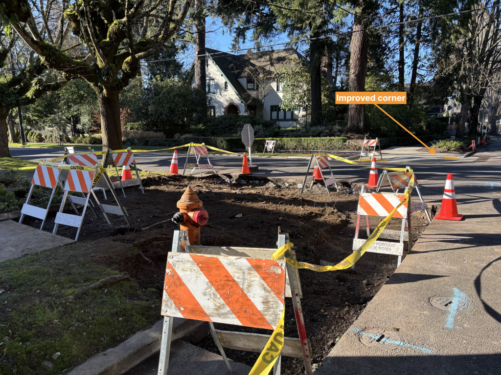 A corner being improved and an improved corner in the background.