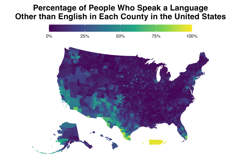 Map of where in the United States people speak languages other than English.