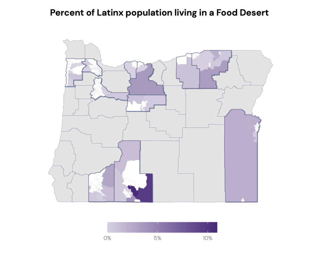 map of Latinx population living in Food Desert.