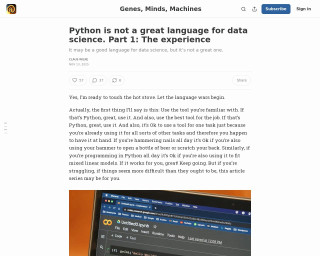 Screenshot of Python is not a great language for data science. Part 1: The experience