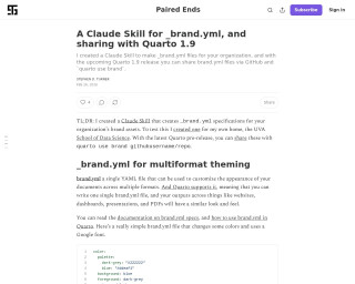 Screenshot of A Claude Skill for _brand.yml, and sharing with Quarto 1.9