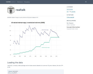 Screenshot of Price index data for the US economy