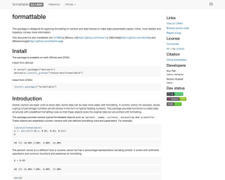 Screenshot of formattable