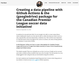 Screenshot of Creating a data pipeline with Github Actions & the {googledrive} package for the Canadian Premier League soccer data initiative!