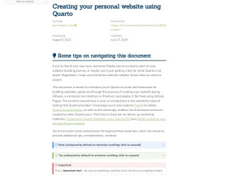 Screenshot of Creating your personal website using Quarto