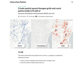 Screenshot of Create spatial square/hexagon grids and count points inside in R with sf | Urban Data Palette