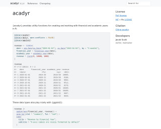 Screenshot of Convenience Functions for Working With Non-Calendar Years in R • acadyr