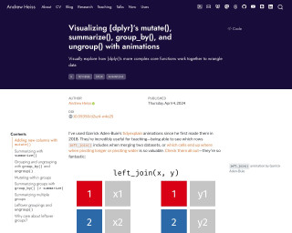 Screenshot of Visualizing {dplyr}’s mutate(), summarize(), group_by(), and ungroup() with animations