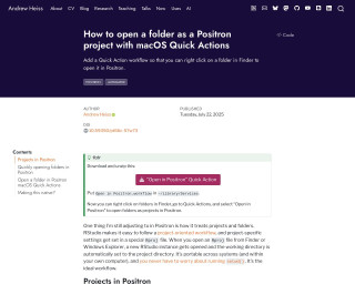 Screenshot of How to open a folder as a Positron project with macOS Quick Actions