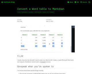 Screenshot of rostrum.blog - Convert a Word table to Markdown