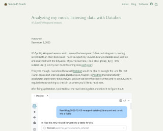 Screenshot of Analyzing my music listening data with Positron's Databot